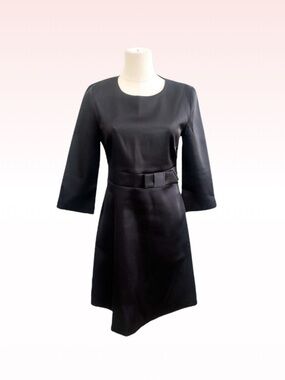 HALLHUBER Black Satin Mid Sleeve Bow Dress (Sz UK 8)